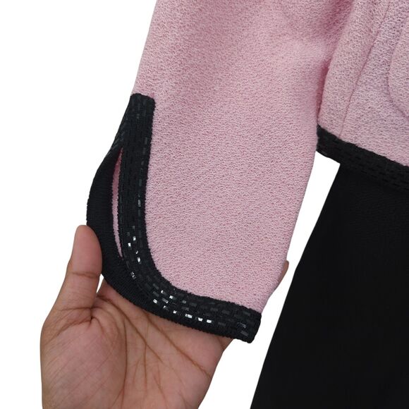 St John Women 2 Suit Set Pink Black Blazer Pants Santana Knit Pleated Paillettes - Picture 10 of 15